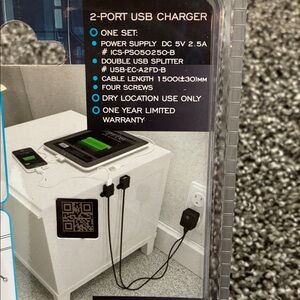 2-Port USB Charger with Cable and Mounting System